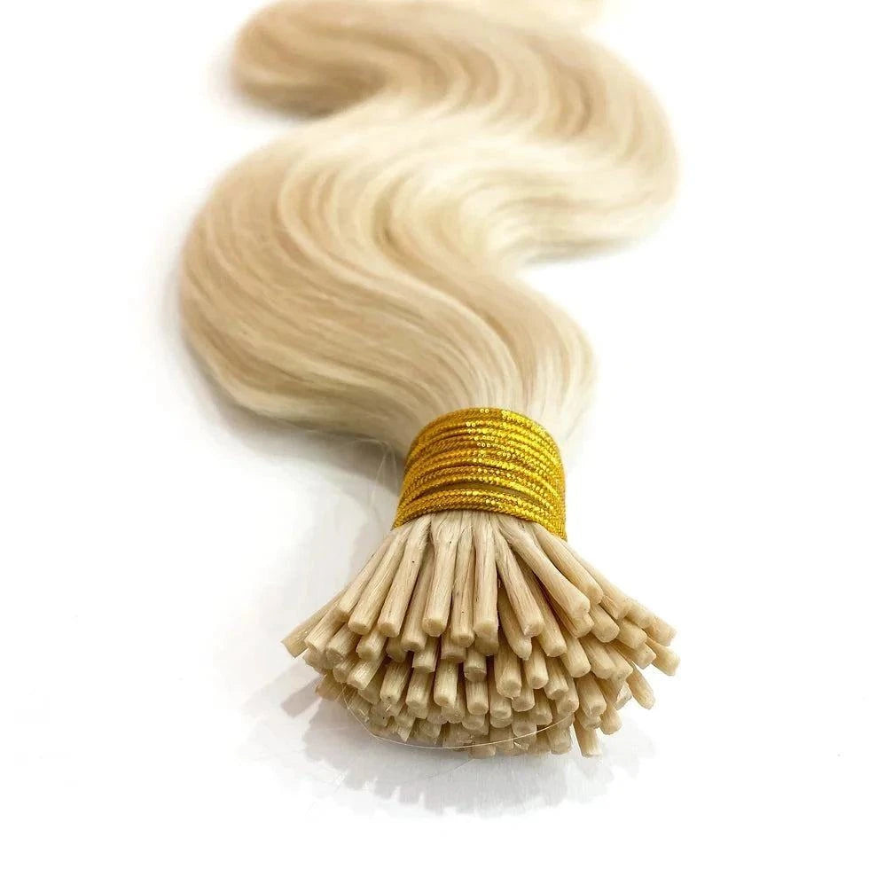 Real human hair extensions Platinum Blond I-Tip, volume, 